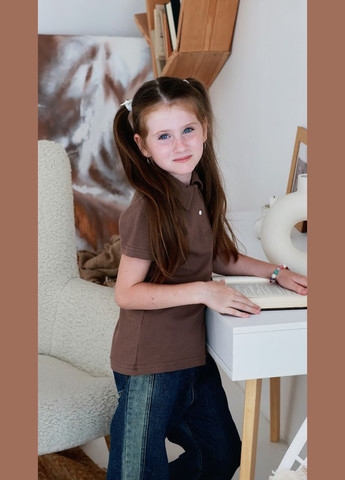 Коричневая детская футболка-футболка-поло для девочки (подростковая) hc (h001-6212-091) для девочки No Brand