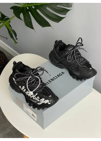 Чорні кросівки чоловічі і жіночі balenciaga track sneaker 'signature - black white' | баленсіага трек чорні демісезон No Brand
