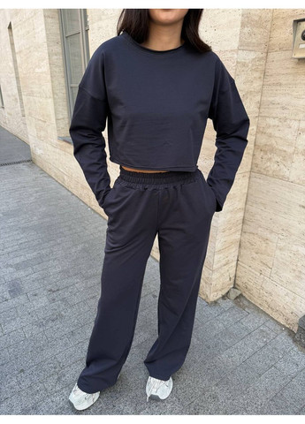 Женский костюм кроп-свитшот + прямые штаны No Brand Р1559-7071/1 (355312665)