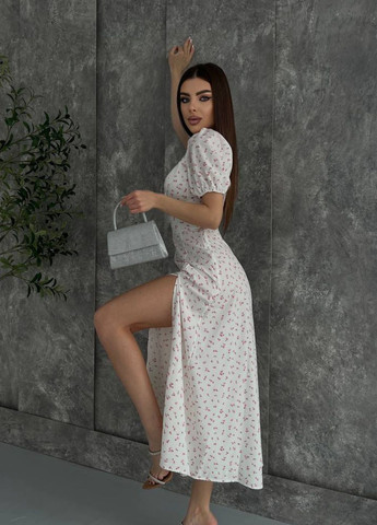 Рожева повсякденний сукня максі з розрізом на ніжці а-силует Україна з квітковим принтом