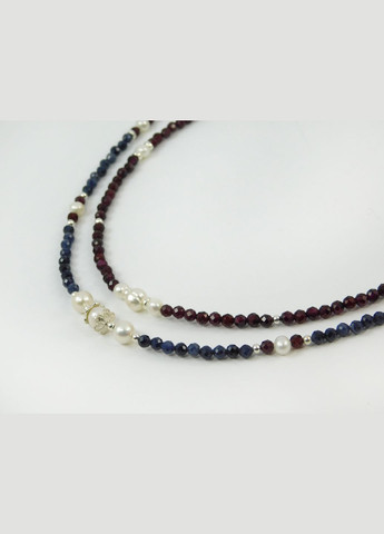 Бусы "Джанезия" Сапфир, Гранат, Жемчуг, серебро Fursa fashion (322316269)