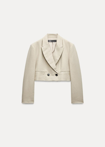 Песочный женский двобортный кроп жакет Zara - летний