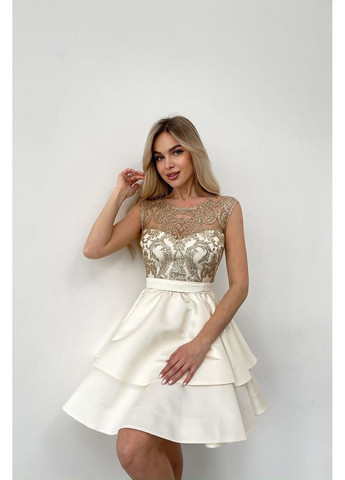 Молочное коктейльное платье мини глиттер два волана 25019 кремова Tanita-Romario