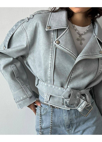 Сіра куртка косуха екошкіра на підкладці Україна