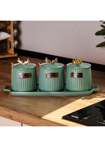 Набір банок з підставкою для сипучих продуктів, 400 мл, зелені HP-15-31 Jooki (358705922)