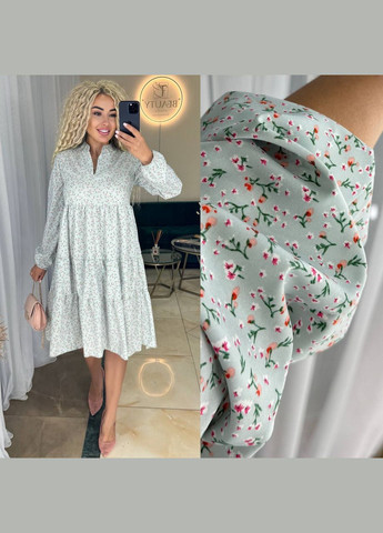 Оливковое свободное платье в цветочках Fashion