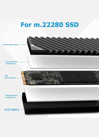 Радиатор охлаждения M.2 2280 для SSD NVMe теплоотвод из алюминиевого сплава с тепловой прокладкой Серый (CN160019) Jonsbo (302804194)