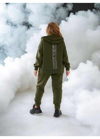 Жіночий спортивний костюм батал Perfect на флісі хакі з кофтою на блискавці та штанами Viki Спортивний костюм (366454084)