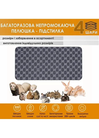 Багаторазова підстилка 40х50 см непромокаюча для гризунів, морських свинок (4004013) Giselle захисний поглинаючий килимок для кліток, вольєрів і манежів (395928135)