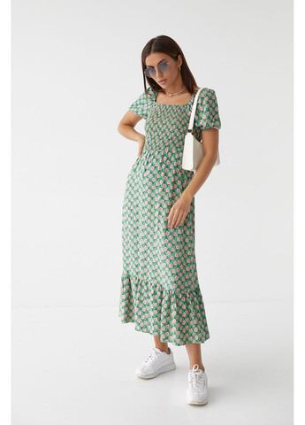 Зелена повсякденний, вечірня довга жіноча сукня з еластичним поясом з відкритою спиною Byron з квітковим принтом