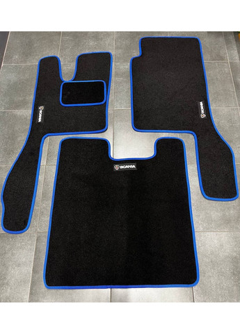 Ворсові килимки в салон для Scania - series 2017+, Чорні, синя окантовка Beltex R (368833366)