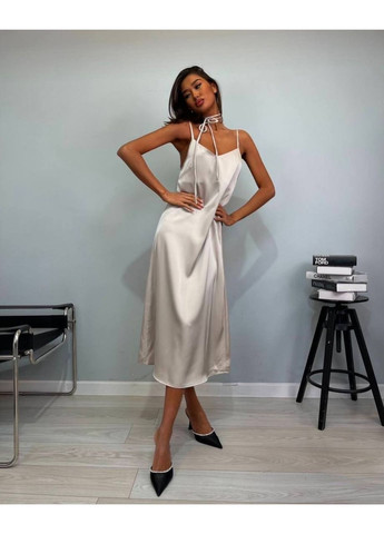 Бежева святковий, ділова, вечірня, кежуал жіноча сукня з кардиганом а-силует Style Point однотонна