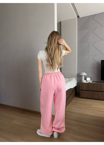 Жiночi широкi штани на флiсi рожевого кольору 35709 No Brand (366420934)