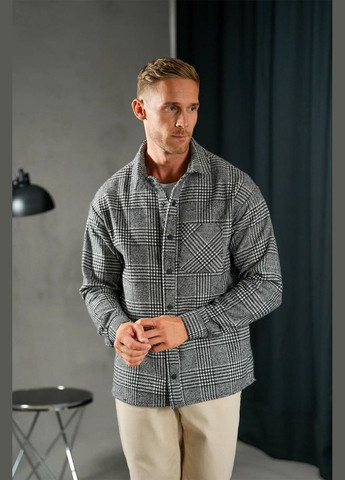 Чоловіча тепла сорочка у клітинку Oversize Чорна Teamv (316354919)