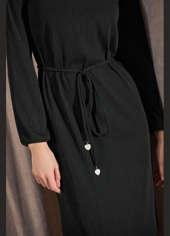 Черное повседневный удлиненное женское платье из трикотажной ткани в рубчик (1797) Triko Bakh