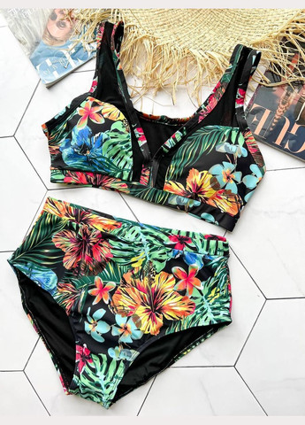 Черный летний купальник sw1381 (цветной с сеткой)) раздельный Ghazel