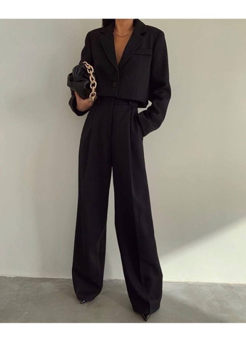 Брючний костюм зі штанами палаццо та вкороченим піджаком з плечиками,арт МІВ 239,чорний, розмір 44-46 No Brand (355469852)