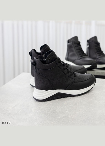 Комбіновані чорні жіночі зимові шкіряні черевики на шнурку No Brand