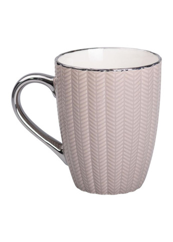 Чашка порцелянова 400 (мл) з сріблястим обідком та ручкою для чаю, кави Кремова RX-N231315CO Liling Rongxiang Ceramic (369143036)