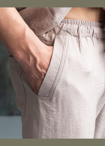 Серо-бежевые летние брюки No Brand