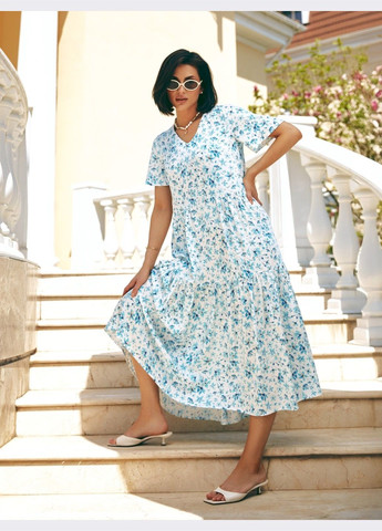 Белое кэжуал платье белого цвета с цветочным принтом и воланом оверсайз Dressa с цветочным принтом