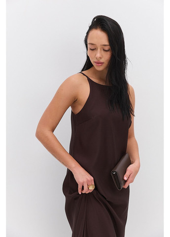 Коричневое длинное вечернее платье в бельевом стиле Arjen