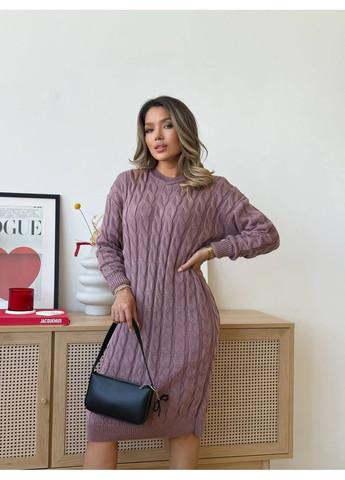 Пудрова тепла шерстяна вязана сукня ламбада з узорами пудра You Best