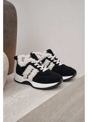Женские зимние тёплые кроссовки из чёрной замши с белым мехом (отшив 3 дня) Paradize чёрные зима (365833649)