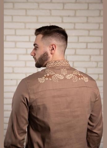 Кофейная мужская вышиванка мощь кофейная с бежевым Galychanka (300358740)