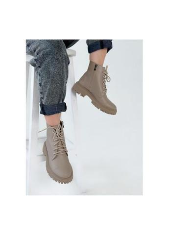 бежевые кожаные ботинки на байке весна/осень молния/шнуровка р.36 (astra390) Vm-Villomi