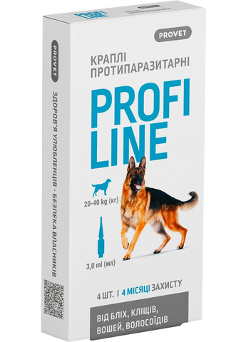 Капли Profiline инсектоакарицид для собак 2040 кг 4 пипетки по 3.0 мл (4823082431021) ProVET (279566438)