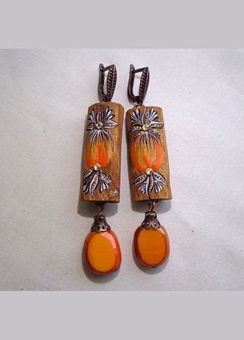 Серьги ручной работы из дерева корицы "Физалис" No Brand (349843173)