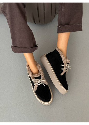 No Brand Зимові лофери чорний з натуральна замша, — зима (369607949)