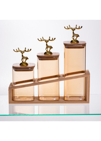 Набір банок для сипучих продуктів 3 штуки 700 мл/900 мл/110 мл на бамбуковій підставці 64486-58 Yiwu (371161373)