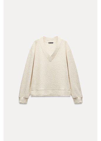 Бежевый демисезонный свитер из букле с длинными рукавами Zara