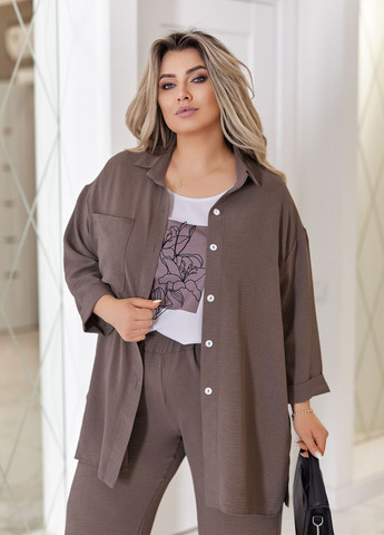 Костюм женский летний тройка из крепа жатка (рубашка + футболка + брюки) No Brand (332111867)