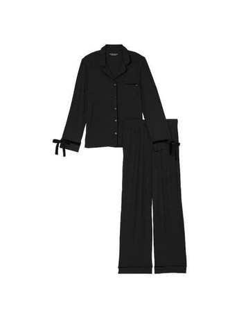 Черная всесезон пижама модал modal soft velvet-trim long pajama set black Victoria's Secret