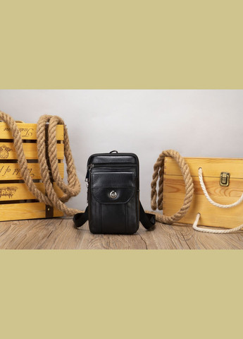 Кожаная сумка кросс боди мужская мессенджер через плечо черная 20358 Vintage (329195388)