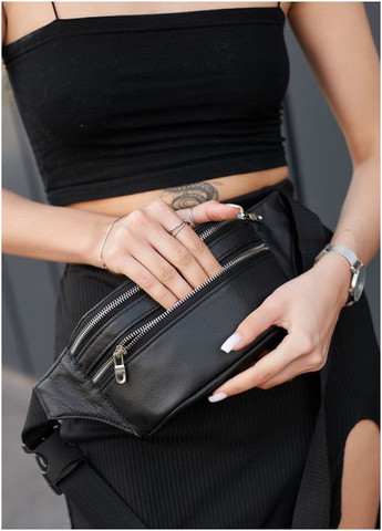 Женская сумка бананка на пояс из натуральной кожи Черная (788031512) Sambag (361244748)