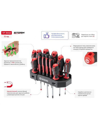 Набір викруток 12 од. STORM VT-3442 Intertool (356459730)