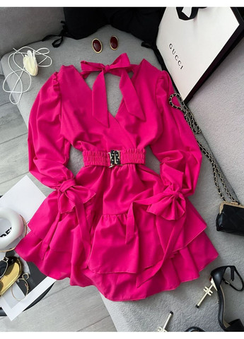 Малиновое повседневный, кэжуал женское платье с воланами Style Point однотонное