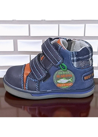 Синие спортивные, повседневные, кэжуал осенние утепленные демисезонные ботинки на липучках осенние ортопедические хайтопы для малыша на флисе клиби Clibee