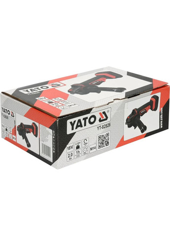 Шліфмашина кутова акумуляторна Li-Ion 18 В 2 АГод YT-82826 YATO (365330206)