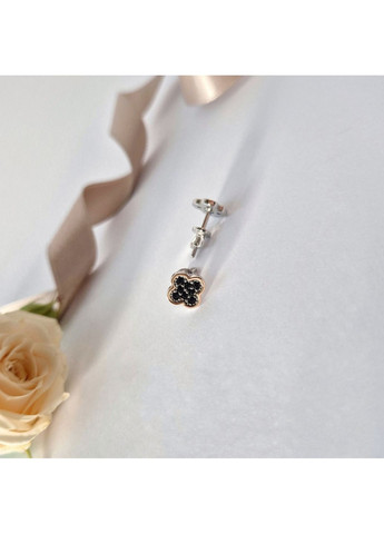 Срібні сережки гвоздики на закрутках Конюшина в Чорних Каменях із Золотою пластиною 375 срібло 925 проби 958сф2 Nobrand (372004921)