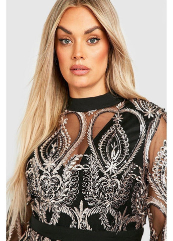 Черное коктейльное платье Boohoo с рисунком