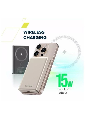 Батарея універсальна (CNS-CPB510BE) Canyon 10000mAh OnPower 510 slim Magsafe PD/20W Beige (370914634)