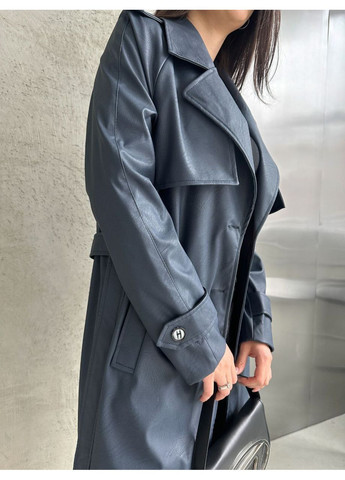 Стильний жіночий тренч із екошкіри з підкладкою — структурна тканина (заміри в описі) GD/GL Модний простір на гудзиках демісезон (368760643)