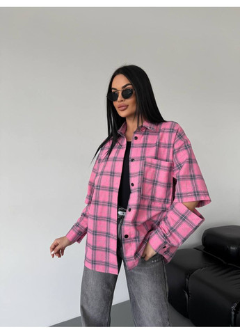 Розовая повседневный рубашка в клетку Vione с длинным рукавом