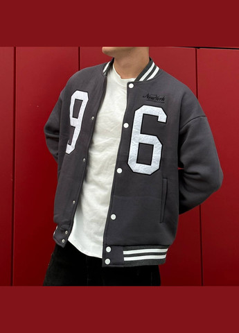 Стильный мужской бомбер темно-серый на пуговицах (303724898)