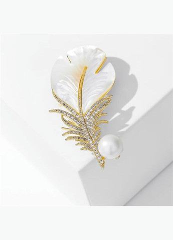 Ошатна біла брошка перо з перламутром, 3069 Fashion Jewelry (336950094)